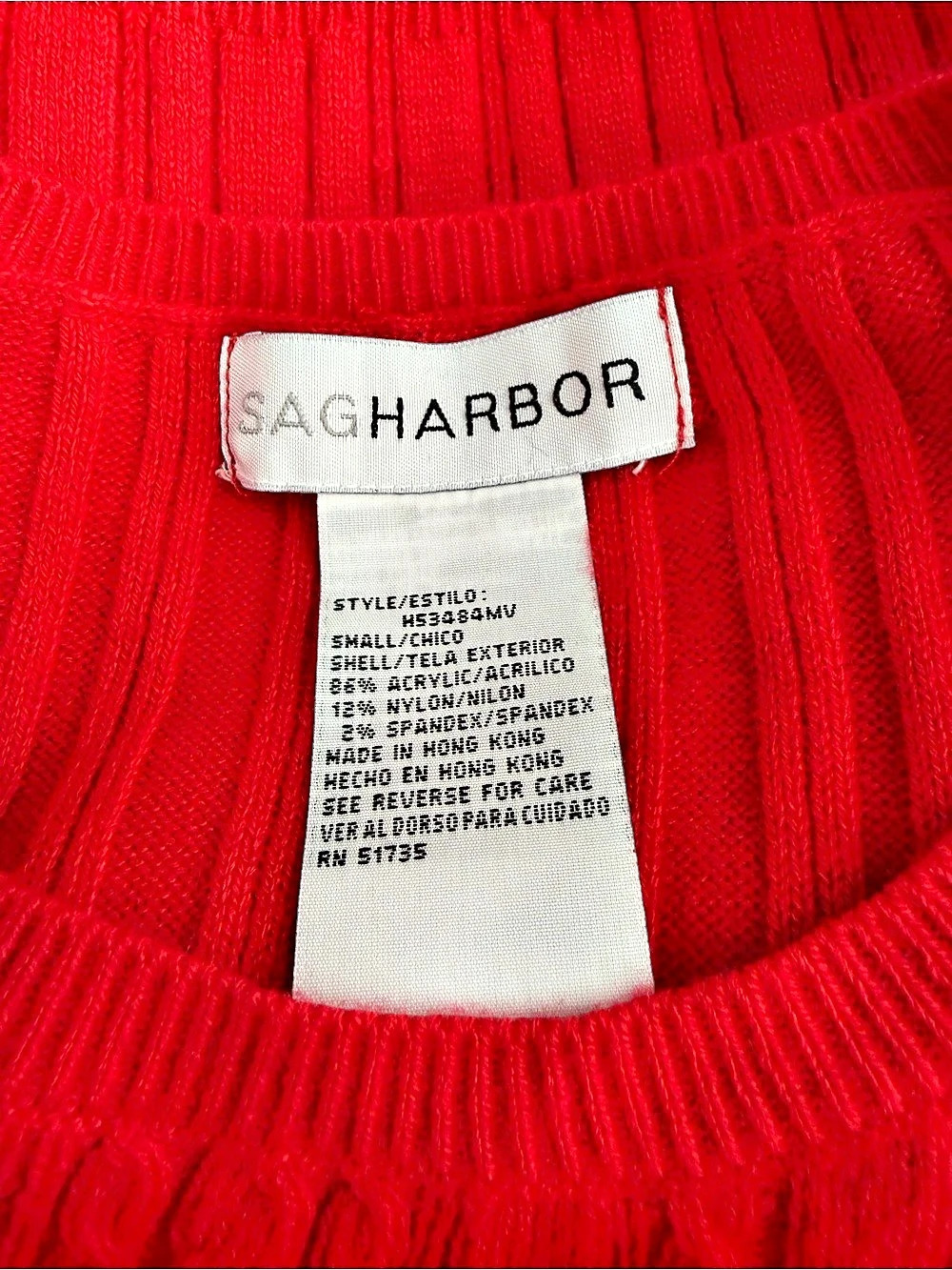 SAG HARBOR Red Ribbed Crew Neck Sweater - Picture 3 of 4
